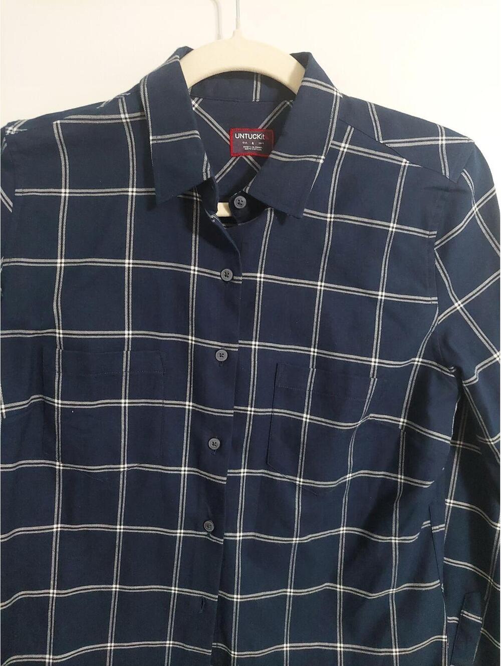 UNTUCKit Women's Navy Blue Windowpane Button-Up Shirt
